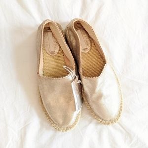 Genuine leather metallic gold espadrilles flats
